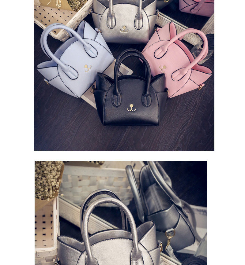 Cute Gray Cat Shape Decorated Regular Geometric Shoulder Bag,Handbags