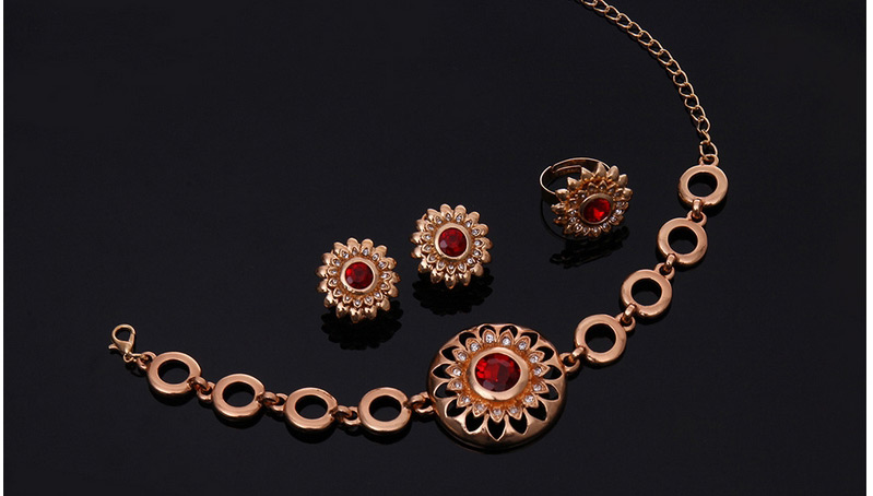 Luxury Gold Color Sun Shape Gemstone Decorated Simple Jewelry Sets,Jewelry Sets