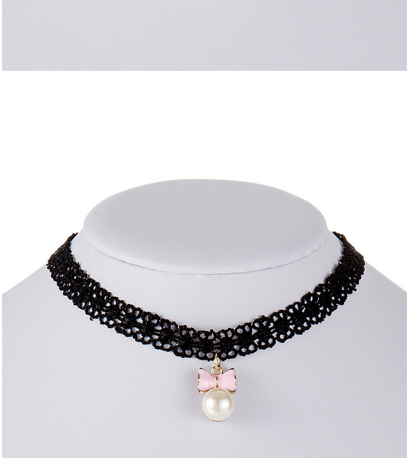 Elegant Pink Pearl Pendant Decorated Hollow Out Flower Chain Necklace,Chokers