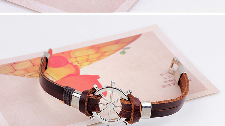 Fashion Coffee Rudder Decorated Double Layer Simple Leather Bracelet,Fashion Bracelets