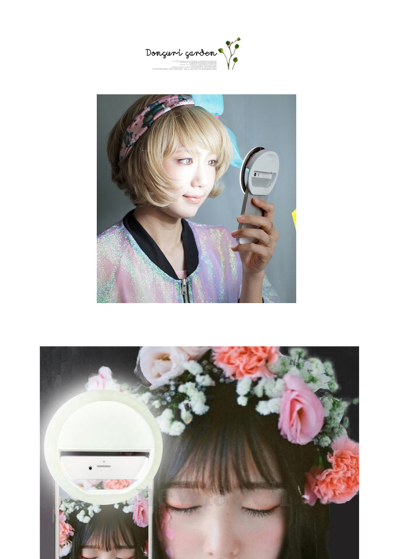Trendy Black Hollow Out Round Shape Design Simple Led Beauty Selfie Timer(without The Battery),Anti-Dust Plug