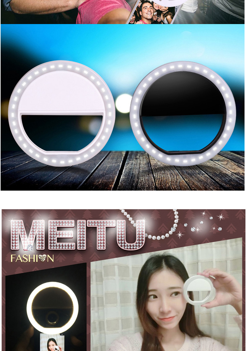 Trendy White Hollow Out Round Shape Design Simple Led Beauty Selfie Timer(without The Battery),Anti-Dust Plug