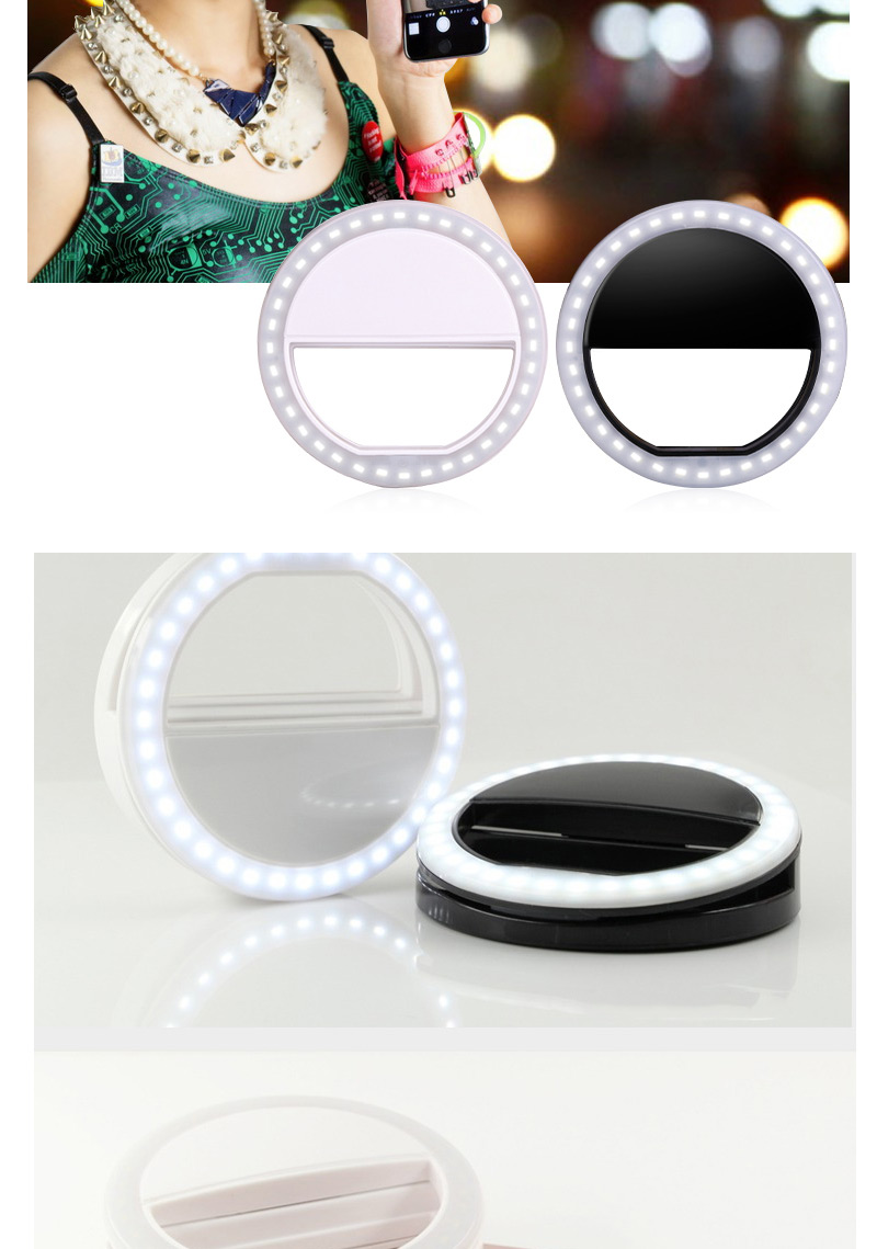Trendy White Hollow Out Round Shape Design Simple Led Beauty Selfie Timer(without The Battery),Anti-Dust Plug