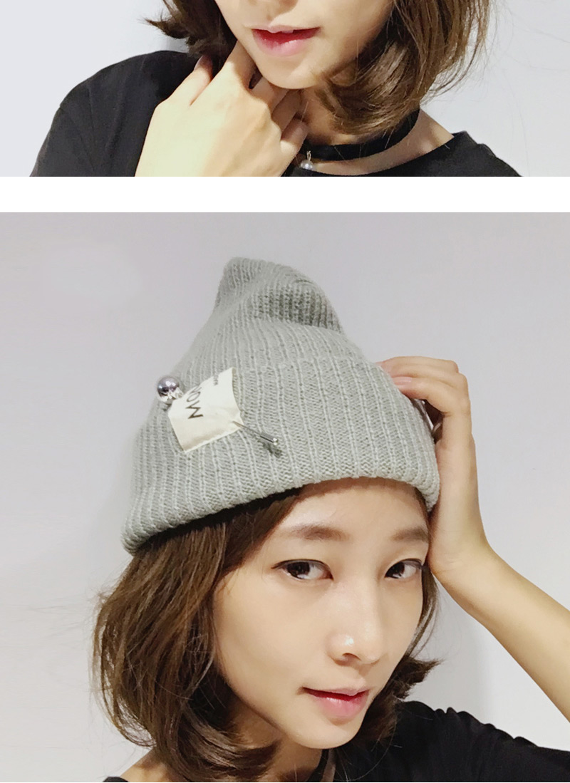 Fashion Dark Gray Pearl Decorated Pure Color Design Simple Knitting Hat,Knitting Wool Hats