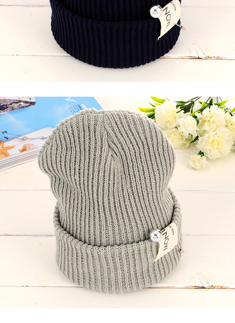 Fashion Dark Gray Pearl Decorated Pure Color Design Simple Knitting Hat,Knitting Wool Hats