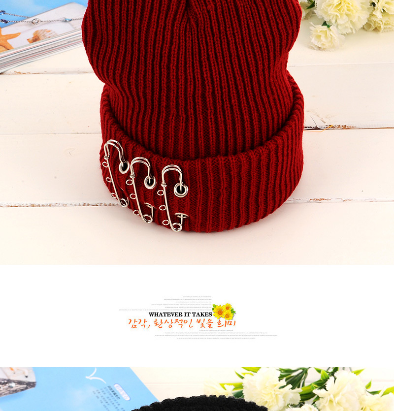 Fashion Black Three Pins Decorated Pure Color Design Simple Knitting Hat,Knitting Wool Hats