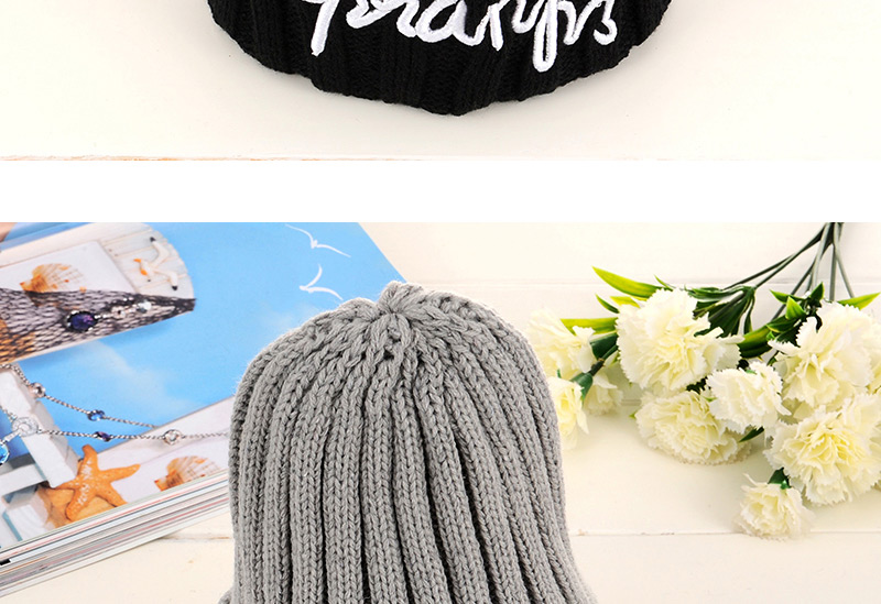 Fashion Black Letter Pattern Decorated Pure Color Design Kintting Hat,Knitting Wool Hats