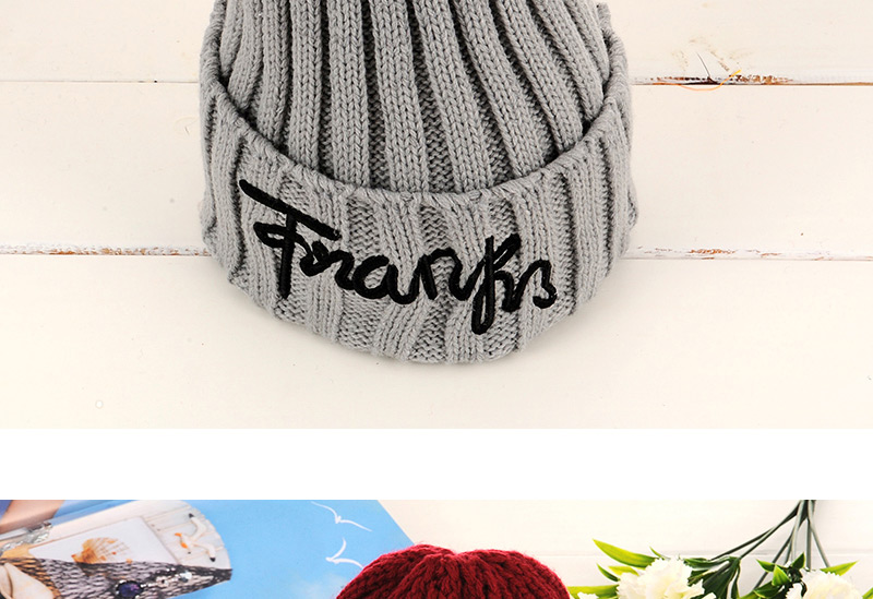 Fashion Black Letter Pattern Decorated Pure Color Design Kintting Hat,Knitting Wool Hats