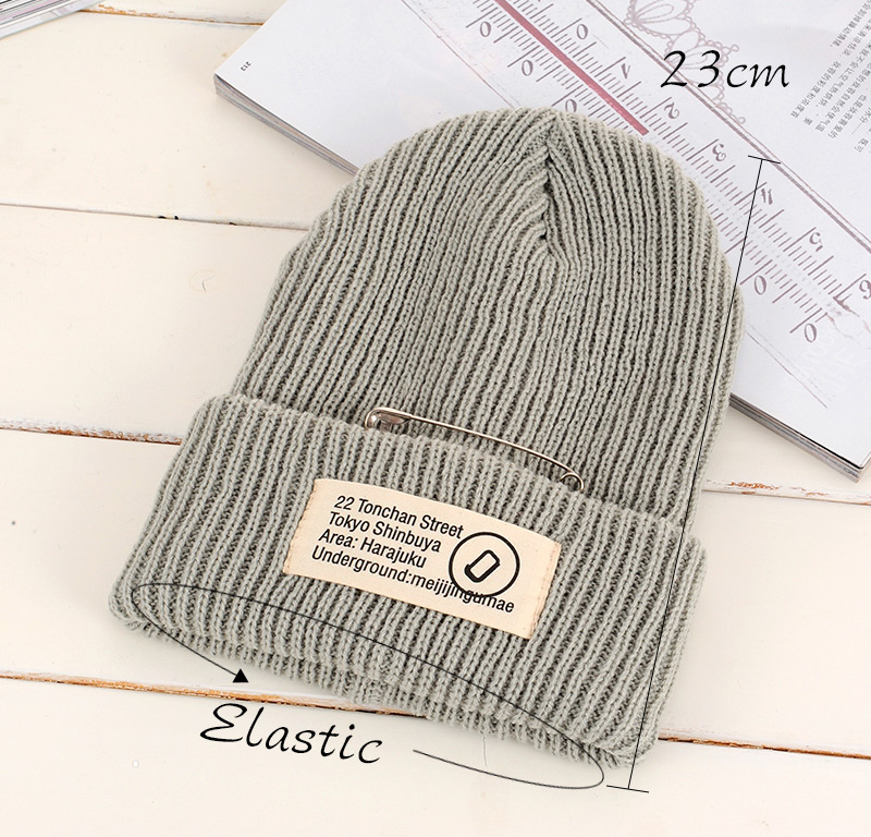Fashion Dark Gray Pin Decorated Pure Color Design Simple Kintting Hat,Knitting Wool Hats