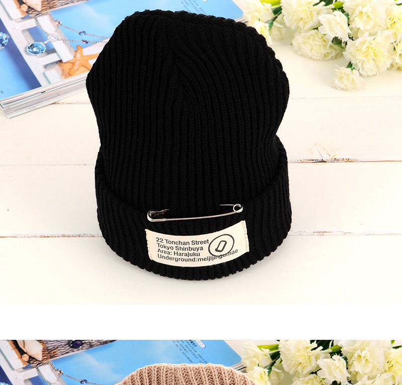 Fashion Dark Gray Pin Decorated Pure Color Design Simple Kintting Hat,Knitting Wool Hats
