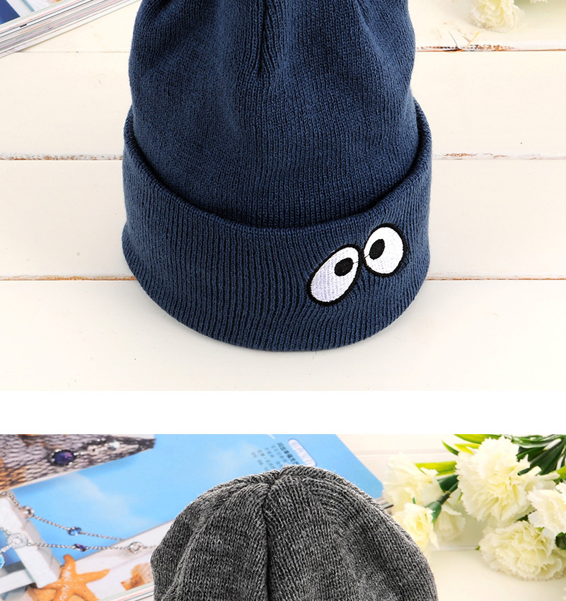 Fashion Black Eyes Pattern Decorated Pure Color Knitting Hat,Knitting Wool Hats