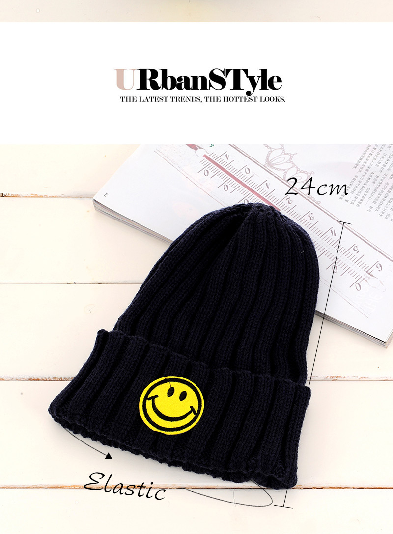 Lovely Black Smiling Face Pattern Decorated Pure Color Knitting Hat,Knitting Wool Hats