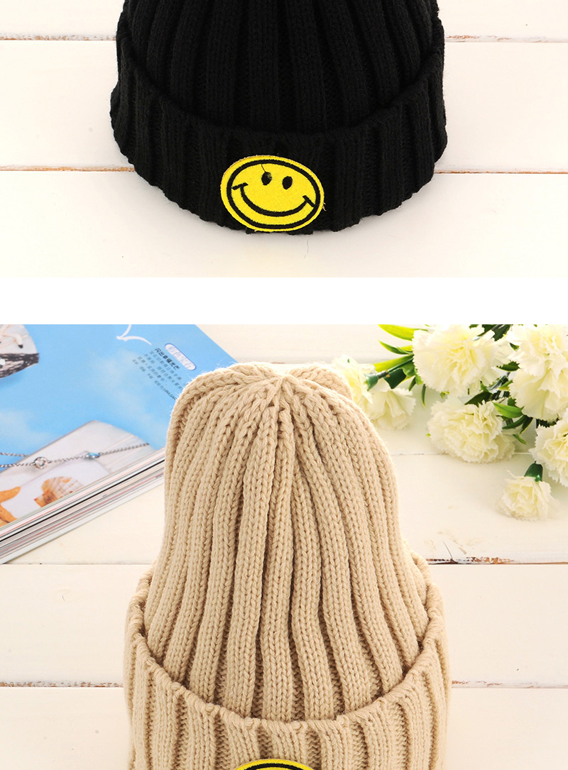 Lovely Black Smiling Face Pattern Decorated Pure Color Knitting Hat,Knitting Wool Hats