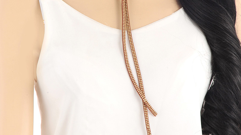 Fashion Coffee Diamond Decorated Pure Color Long Necklace,Multi Strand Necklaces
