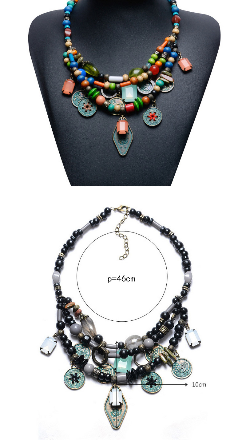 Trendy Black Coin Pendant Decorated Multi-layer Bead Necklace,Beaded Necklaces