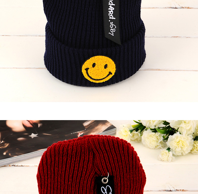 Lovely Dark Blue Smiling Face Shape Pattern Decorated Knitted Hat,Knitting Wool Hats