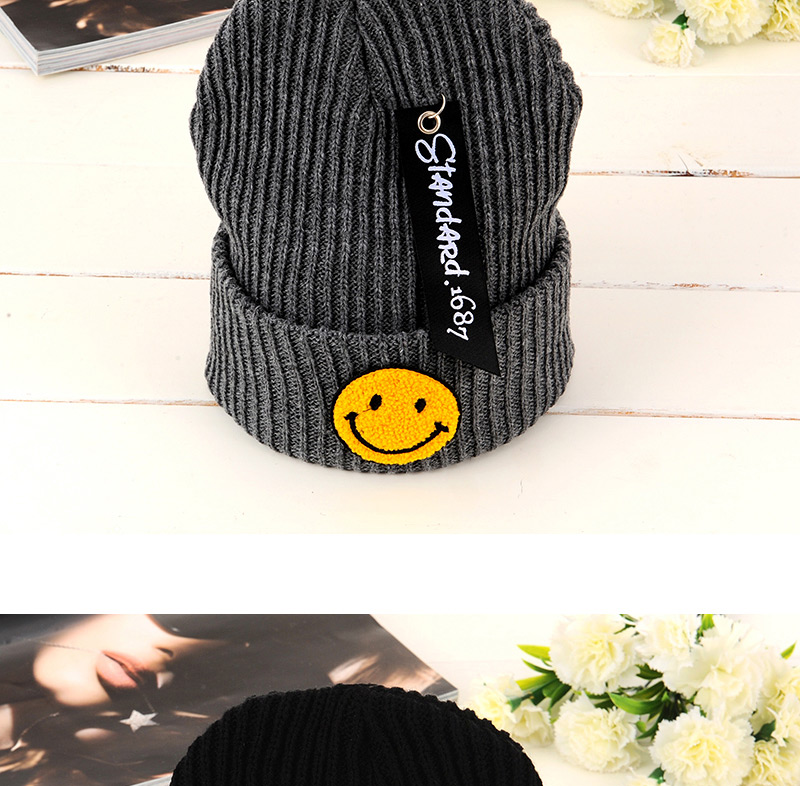 Lovely Dark Blue Smiling Face Shape Pattern Decorated Knitted Hat,Knitting Wool Hats