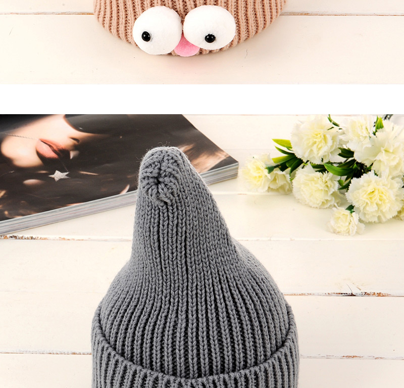 Lovely Khaki Pure Color Design Big Eyes Decorated Baby Knitted Hat,Knitting Wool Hats