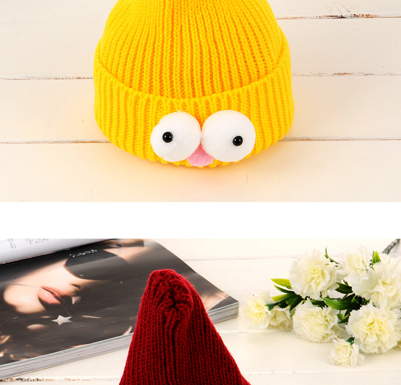 Lovely Yellow Pure Color Design Big Eyes Decorated Baby Knitted Hat,Knitting Wool Hats