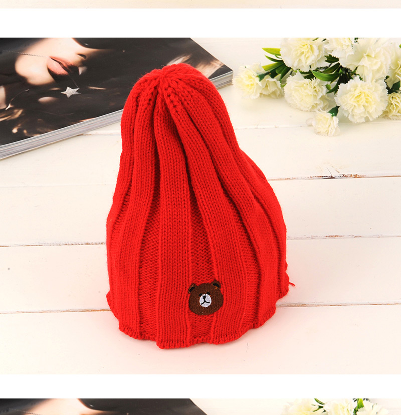 Fashion Red Little Bear Pattern Decorated Baby Knitted Hat,Children