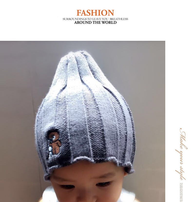 Fashion Dark Blue Little Bear Pattern Decorated Baby Knitted Hat,Children