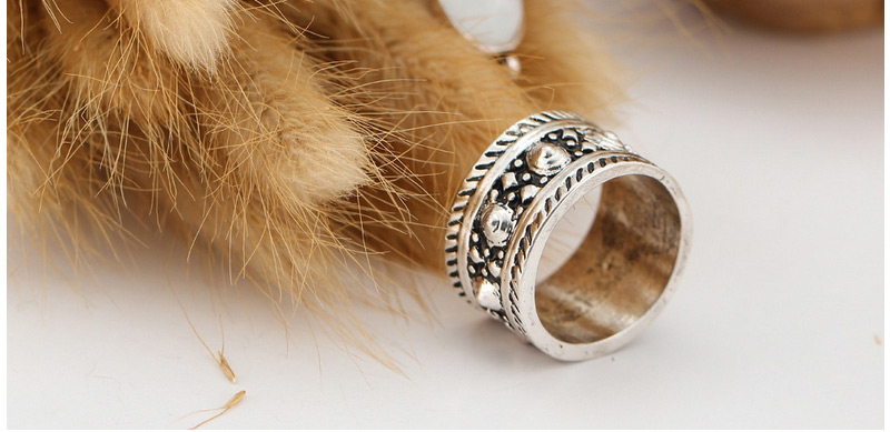 Vintage Silver Color Round Shape Gemstone Decorated Wide Ring Sets (4pcs),Fashion Rings