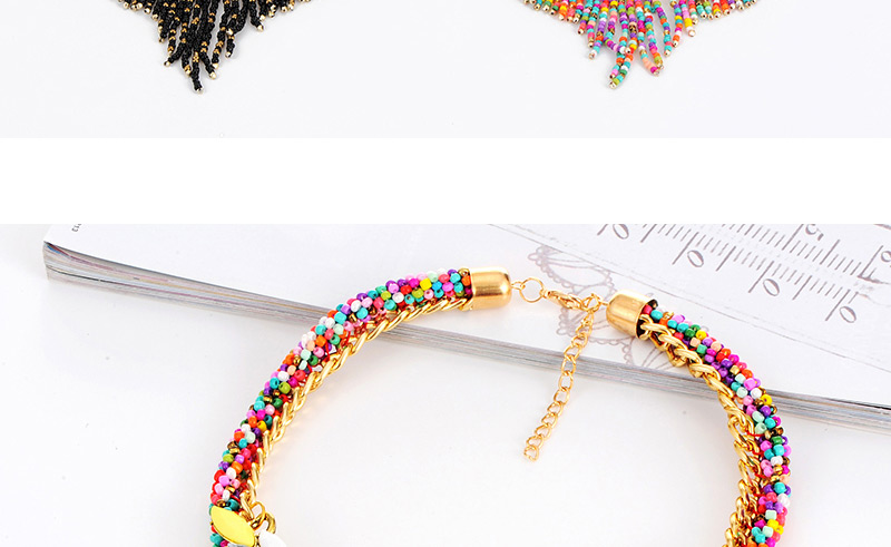 Fashion Multi-color Beads&diamond Decorated Tassel Design Simple Necklace,Beaded Necklaces