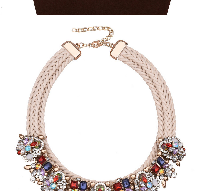 Delicate Multi-color Diamond Decorated Hand-woven Short Chain Necklace,Multi Strand Necklaces