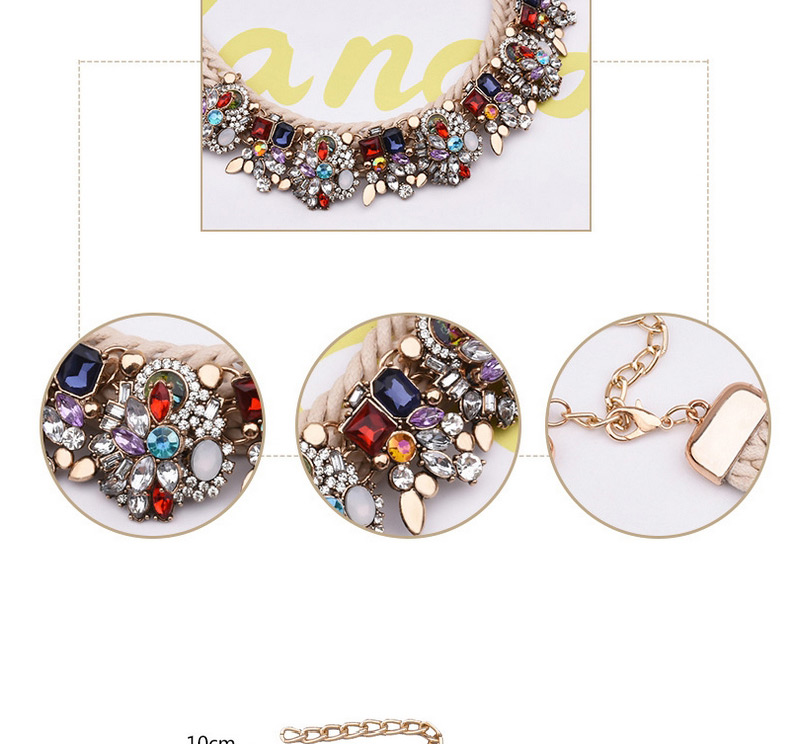 Delicate Multi-color Diamond Decorated Hand-woven Short Chain Necklace,Multi Strand Necklaces