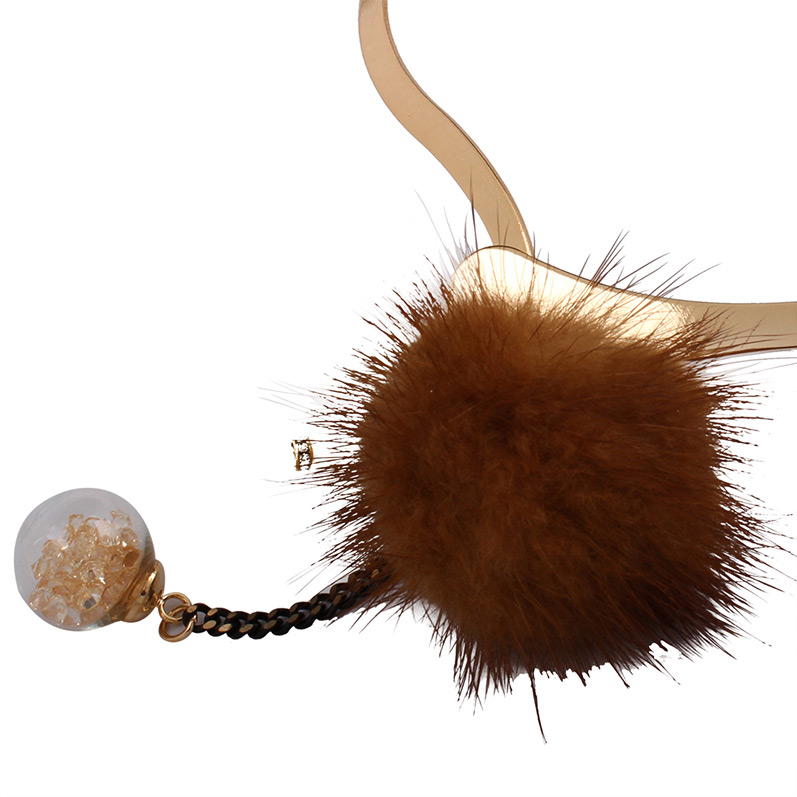 Bohemia Brown Fuzzy Ball&pearl Pendant Decorated Simple Necklace,Chokers