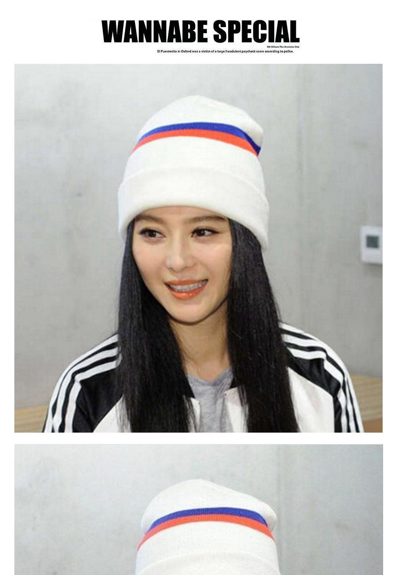 Sweet White Stripe Pattern Decorated Pure Color Cap,Knitting Wool Hats