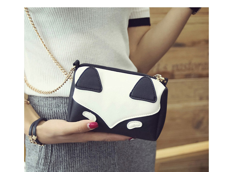 Fashion Black Fox Pattern Decorated Color Matching Mini Handbag,Shoulder bags