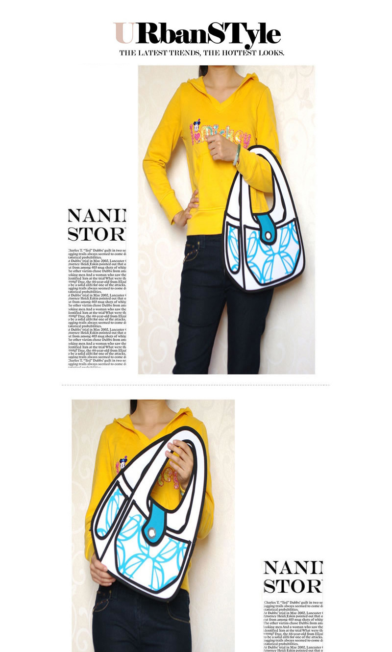 Cute Blue Cartoon 3d Geometric Pattern Decorated Simple Handbag,Handbags