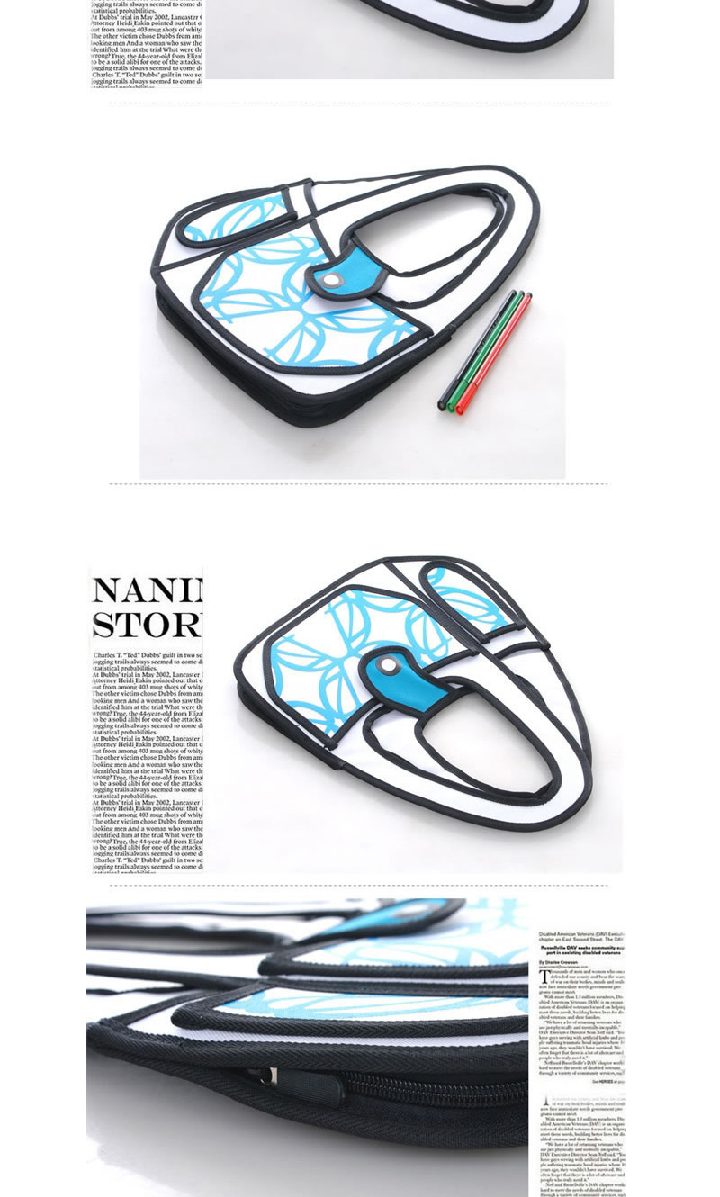 Cute Blue Cartoon 3d Geometric Pattern Decorated Simple Handbag,Handbags