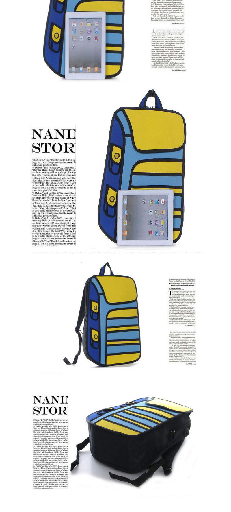 Cute Brown Cartoon 3d Strip Pattern Decorated Simple Backpack,Backpack