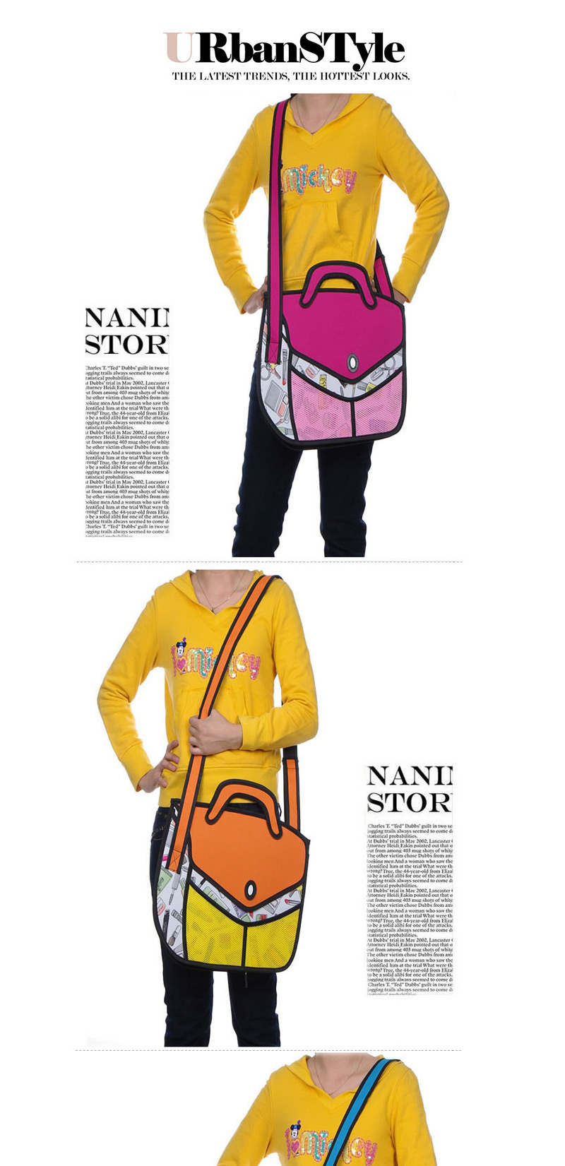 Cute Orange Cartoon 3d Strip Pattern Decorated Simple Backpack,Messenger bags