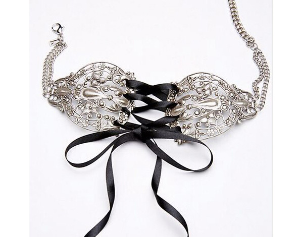 Retro Black Metal Decorated Multilayer Simple Necklace,Chokers