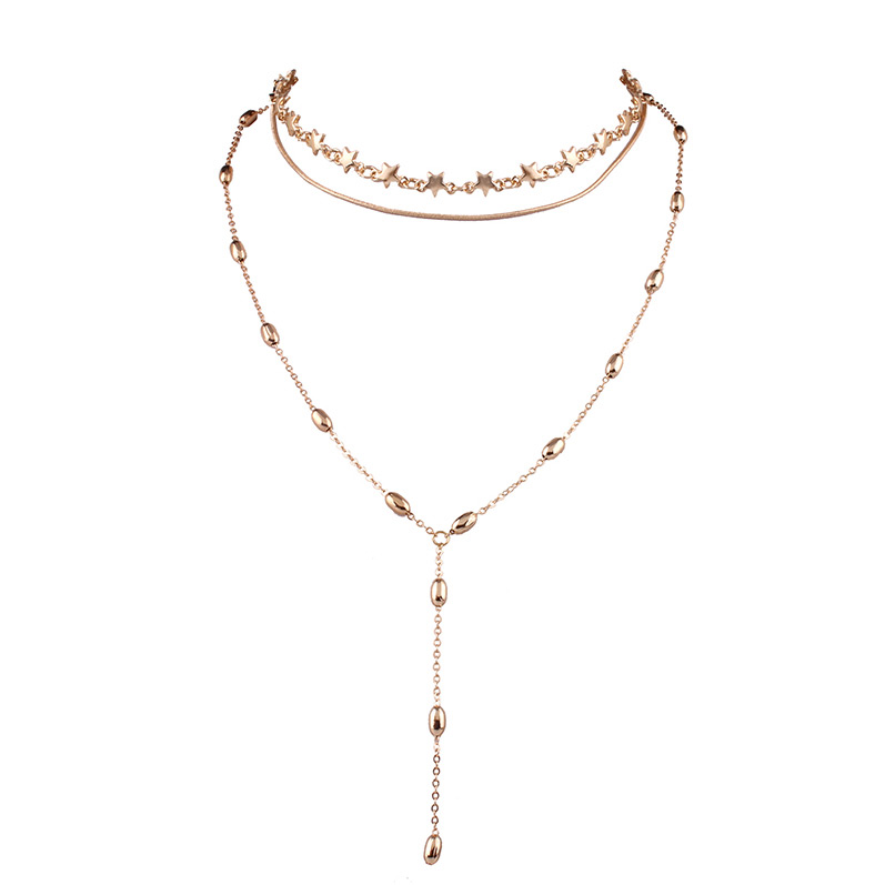 Temperament Gold Color Pearl Decorated Simple Long Chain Neckalce,Chokers
