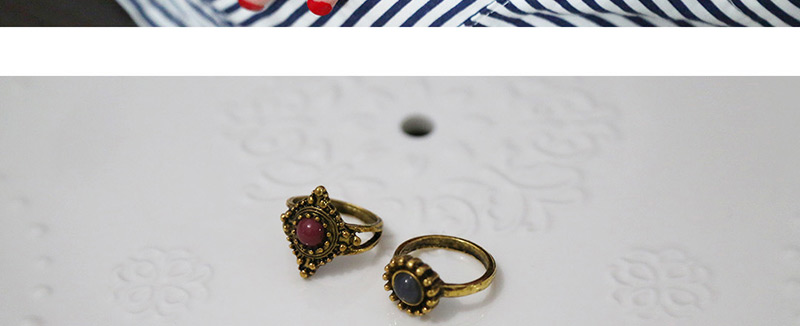 Vintage Gold Color Round Shape Gemstone Decorated Simple Rings(5pcs),Fashion Rings
