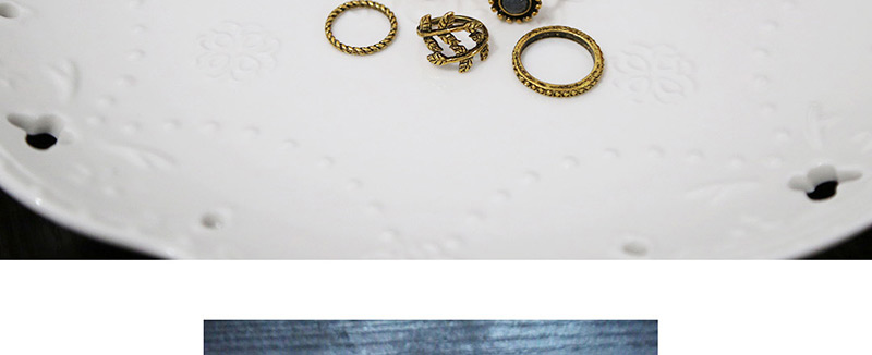 Vintage Gold Color Round Shape Gemstone Decorated Simple Rings(5pcs),Fashion Rings