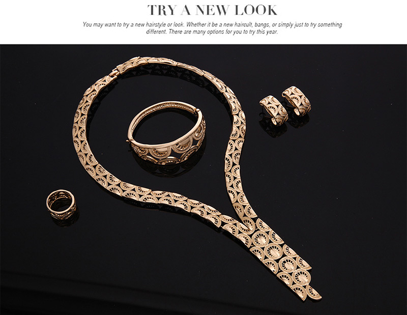 Fashion Gold Color Hollow Out Design Double Layer Simple Jewelry Sets,Jewelry Sets