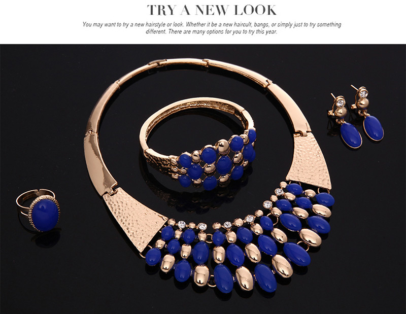Exaggerated Blue Beads Decorated Multi-layer Simple Jewelry Sets,Jewelry Sets