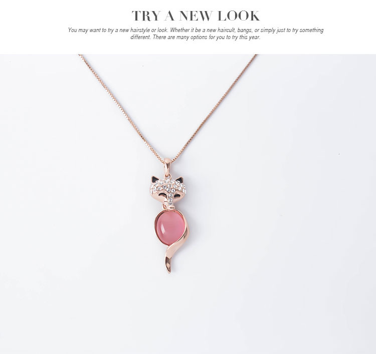 Fashion Pink Oval Shape Diamond Pendant Decorated Fox Shape Jewelry Sets (2pcs),Jewelry Sets