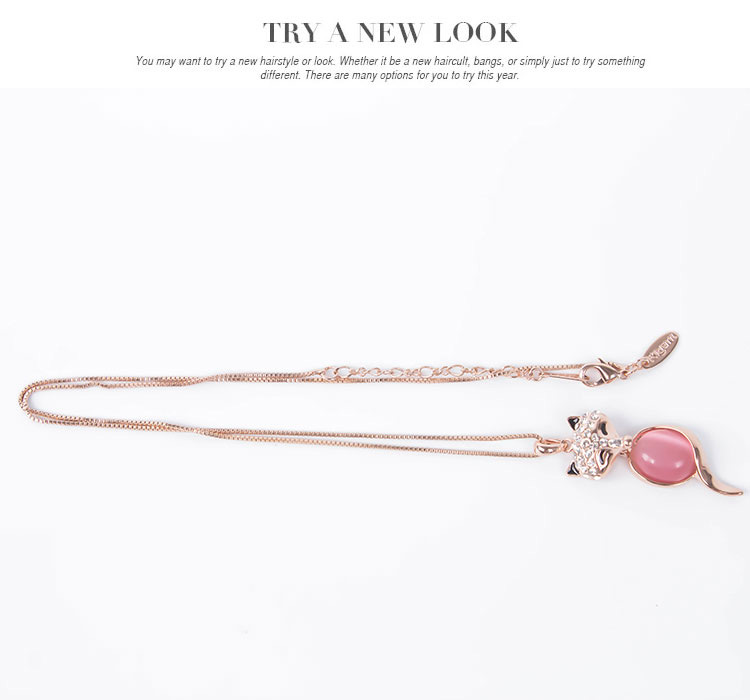 Fashion Pink Oval Shape Diamond Pendant Decorated Fox Shape Jewelry Sets (2pcs),Jewelry Sets