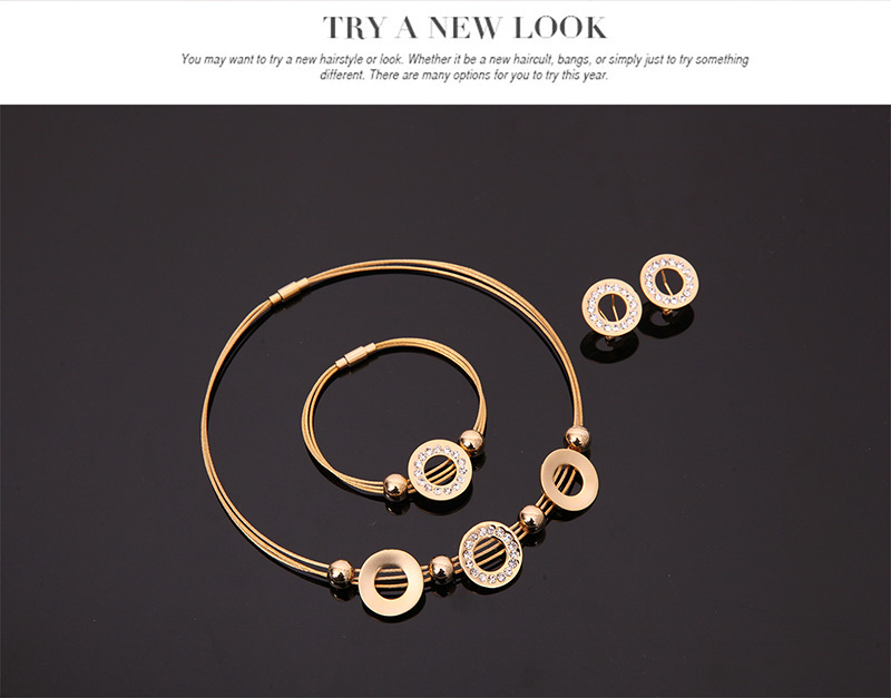Fashion Gold Color Hollow Out Round Shape Decorated Multi-layer Jewelry Sets (3pcs),Jewelry Set