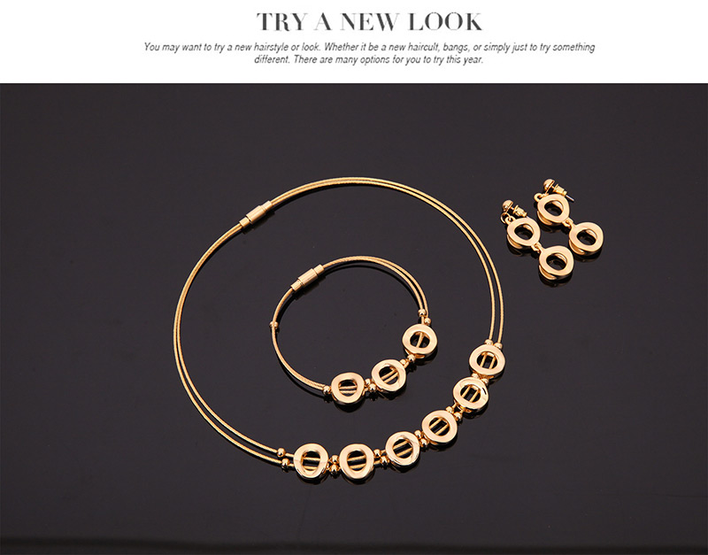 Fashion Gold Color Hollow Out Round Shape Decorated Pure Color Jewelry Sets (3pcs),Jewelry Set