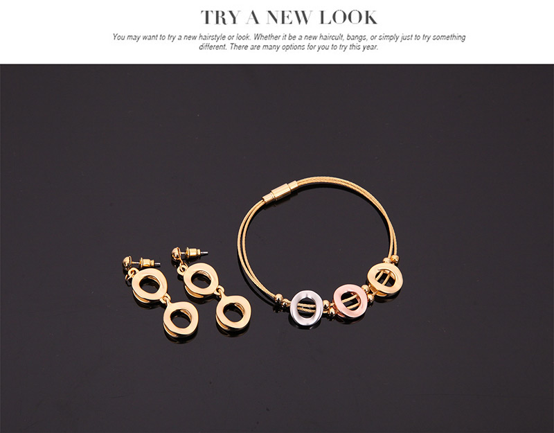 Fashion Gold Color Hollow Out Round Shape Decorated Color Matching Jewelry Sets (3pcs),Jewelry Set