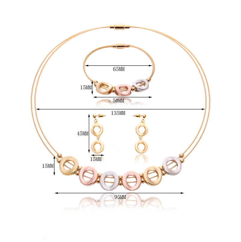 Fashion Gold Color Hollow Out Round Shape Decorated Color Matching Jewelry Sets (3pcs),Jewelry Set
