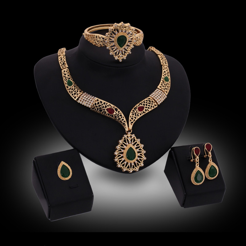 Fashion Gold Color Water Drop Shape Diamond Decorated Hollow Out Jewelry Sets (4pcs),Jewelry Sets