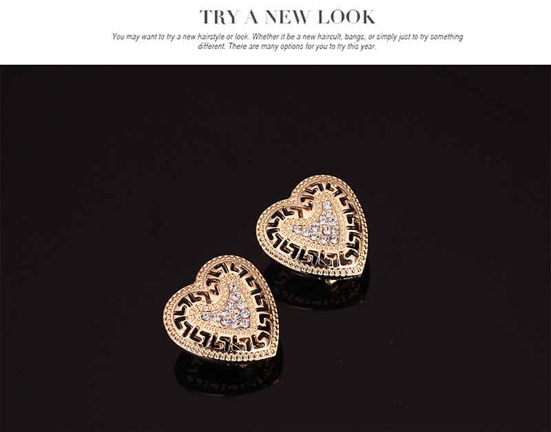 Fashion Gold Color Diamond Decorated Hollow Out Heart Shape Jewelry Sets (4pcs),Jewelry Sets
